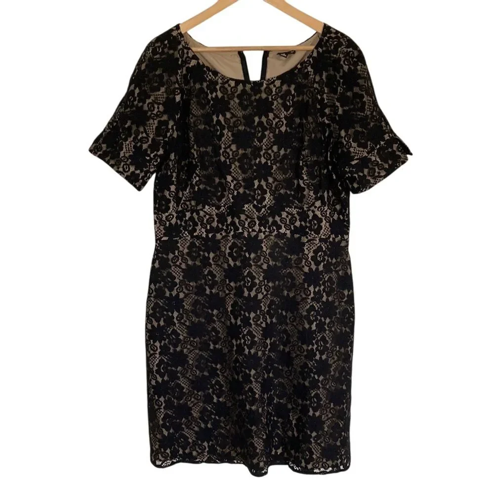 Allen B by Allen Swartz Short Sleeve Lace Over Slip Dress in‎ Black Size 16